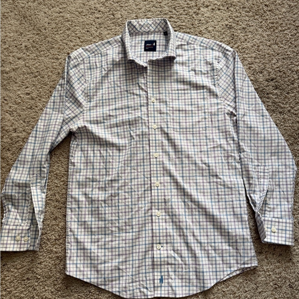 johnnie-O Slim Fit Windowpane Dress Shirt in Blue & White